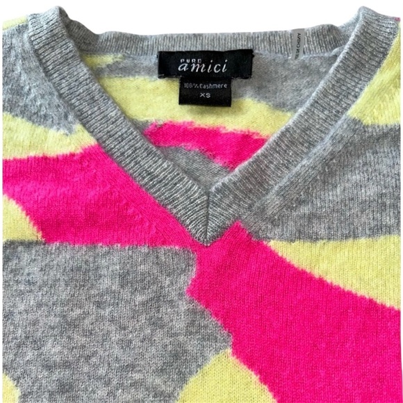 Pure Amici 100% Cashmere Bright Camo Print V Neck Sweater Size XS - Picture 7 of 7